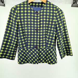 beautiful‎ Austin Reed Navy Blue & Lime Green Woven Silk Blend Peplum Jacket Sz8